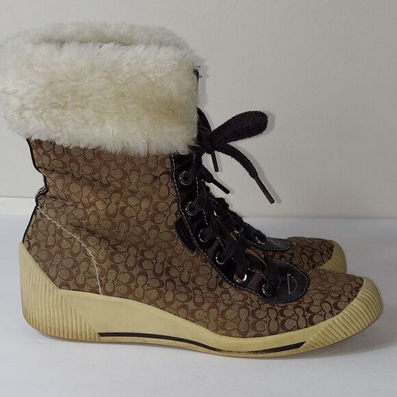 Coach Nancy Signature Fur Trim Boots Sz 6.5 - Picture 1 of 9